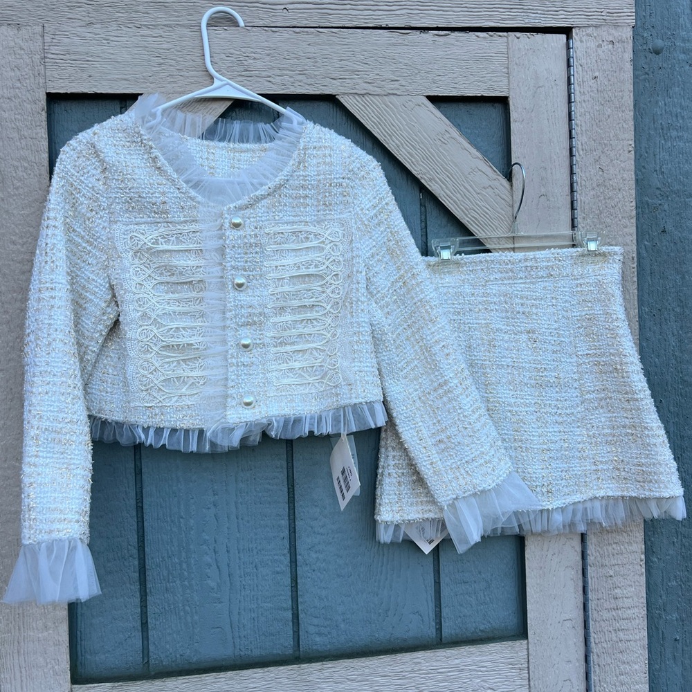 White jacket and skirt tweed new with tags xs pageant interview